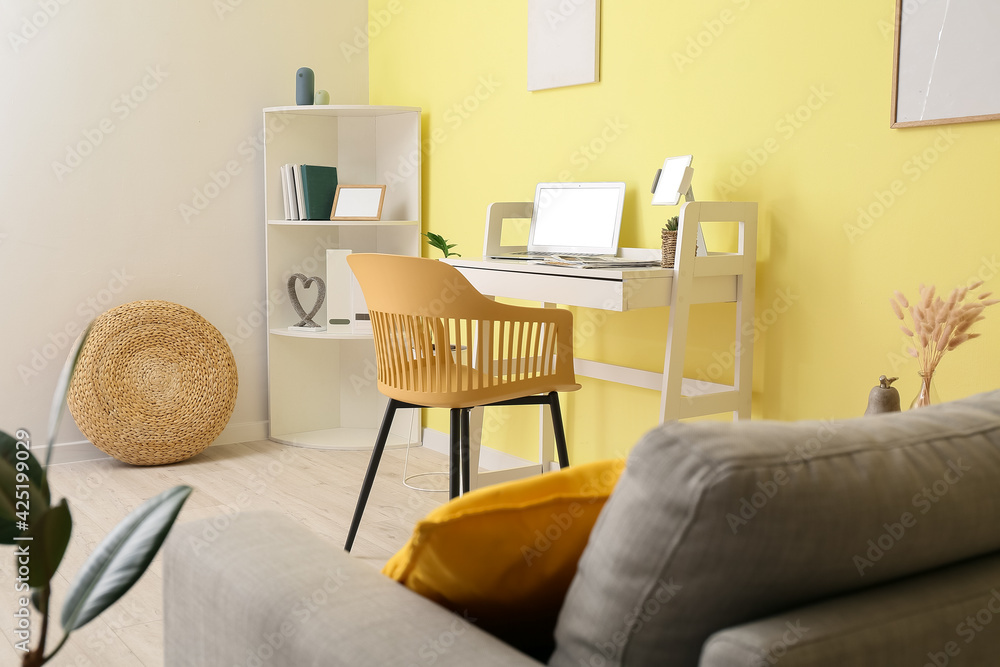 Fototapeta premium Stylish workplace with laptop in office