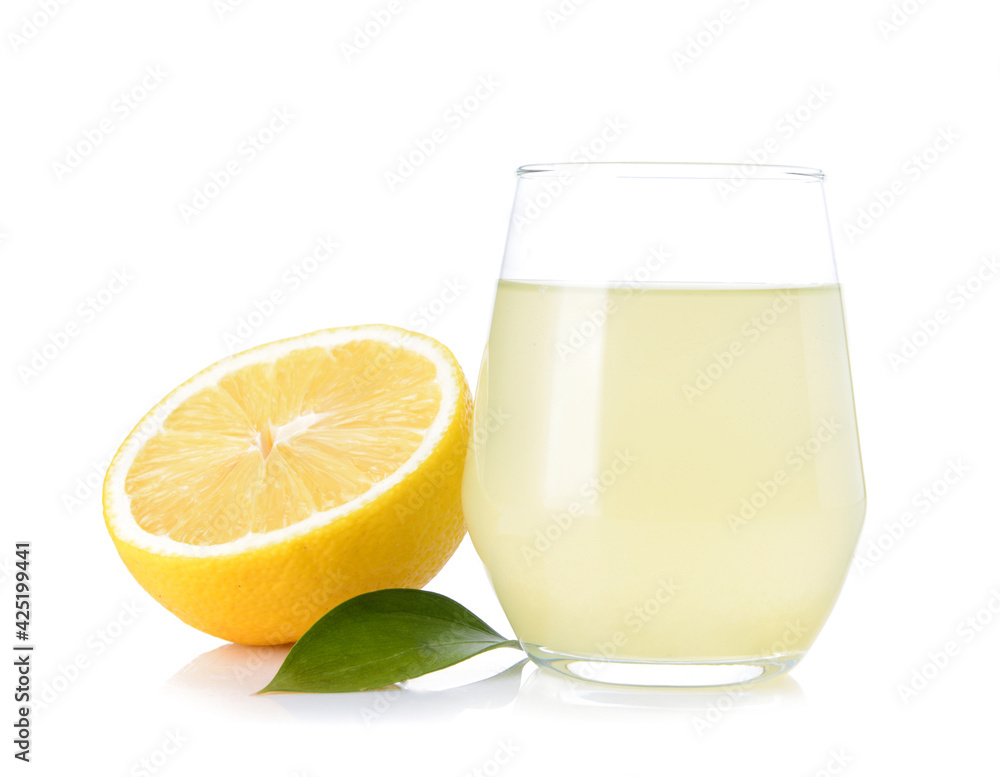Glass of lemon juice on white background Glass of lemon juice on white background