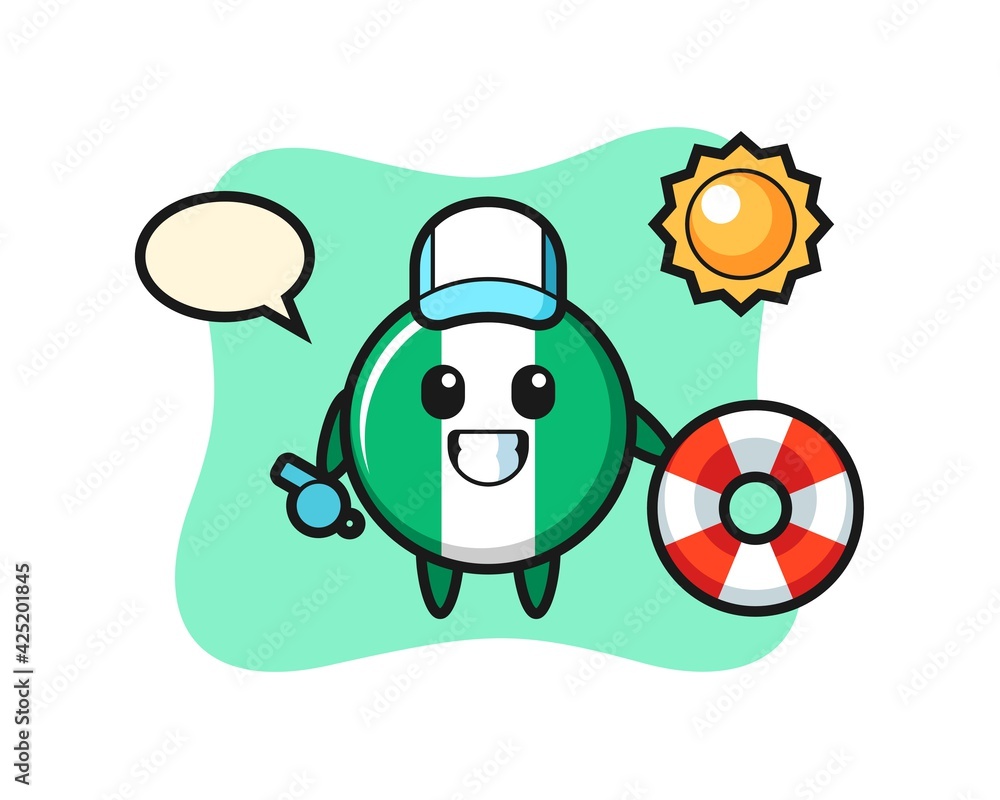 Cartoon mascot of nigeria flag badge as a beach guard Cartoon mascot of nigeria flag badge as a beach guard