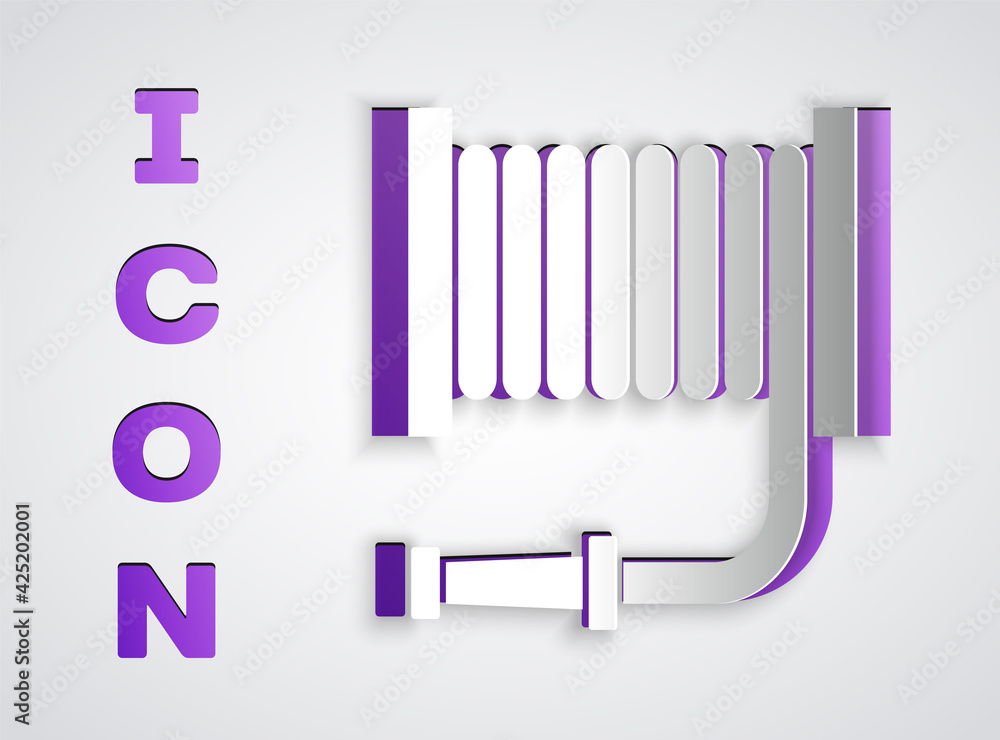 Paper cut Fire hose reel icon isolated on grey background. Paper art style. Vector Paper cut Fire hose reel icon isolated on grey background. Paper art style. Vector