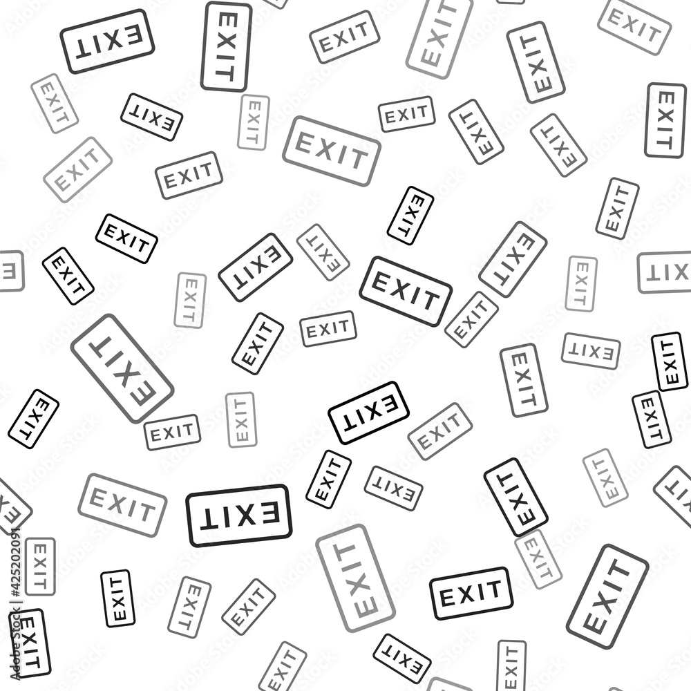 Black Fire exit icon isolated seamless pattern on white background. Fire emergency icon. Vector Black Fire exit icon isolated seamless pattern on white background. Fire emergency icon. Vector