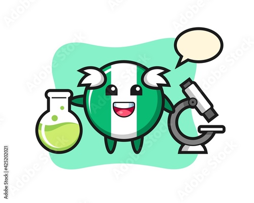 Mascot character of nigeria flag badge as a scientist
