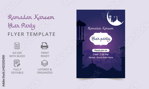 stylish Ramadan iftar party invitation template design. Creative Iftar Party flyer, poster design template. Vector illustration.