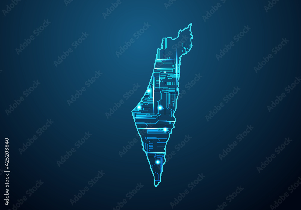 Abstract futuristic map of israel Palestine. Circuit Board Design ...