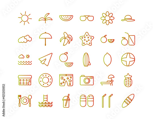 summer icon set minimalist line