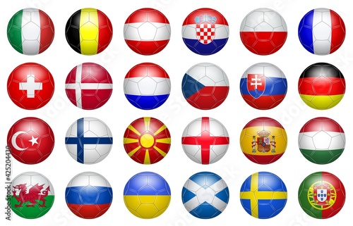 Football 2020. Ballons aux couleurs des équipes participantes 