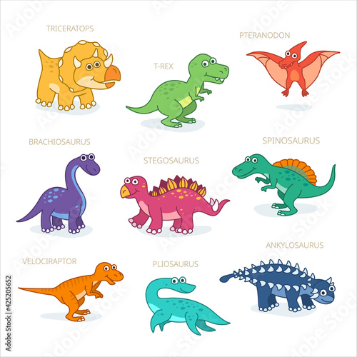 Fototapeta Naklejka Na Ścianę i Meble -  Dinosaurs set in cartoon style. Cute dino characters.