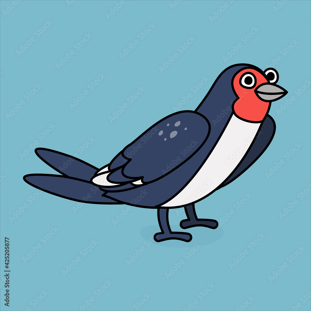Fototapeta premium Cute swallow character in cartoon style. Kid vector illustration. Funny bird.