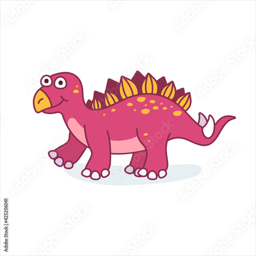 Funny stegosaurus character in cartoon style. Cute dinosaur flat kid graphic. Isolated vector illustration.