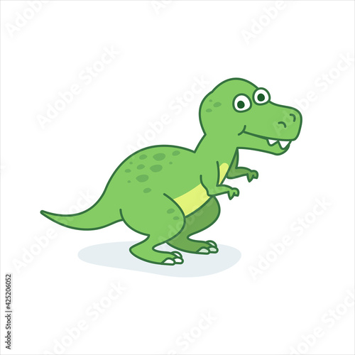 Funny T-rex character in cartoon style. Cute dinosaur flat kid graphic. Isolated vector illustration.