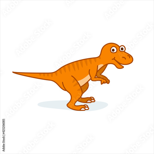 Funny velociraptor character in cartoon style. Cute dinosaur flat kid graphic. Isolated vector illustration.