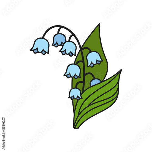 May-lily in cartoon style on white background. Isolated vector illustration.