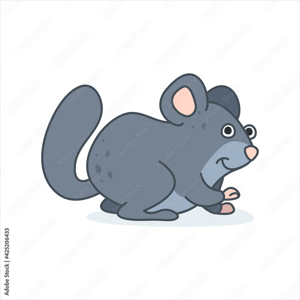Funny chinchilla character in cartoon style. Flat kid graphic. Isolated vector illustration.
