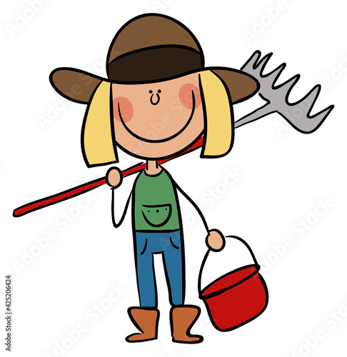 Woman farmer with forks stock illustration