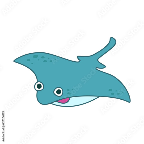 Funny stingray character in cartoon style. Flat kid graphic. Isolated vector illustration.