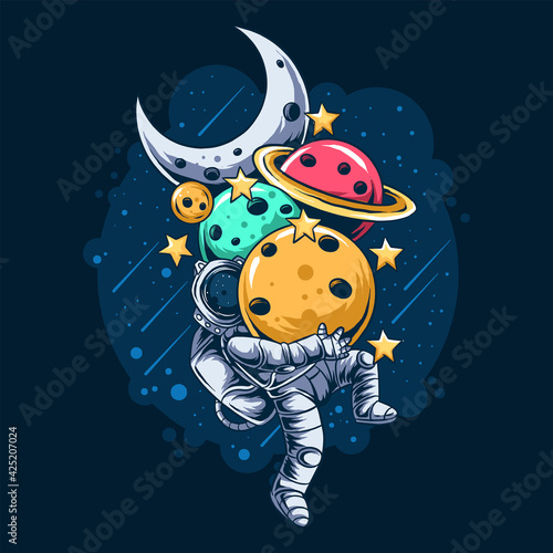 astronauts carry many planets planets in outer space artwork vector