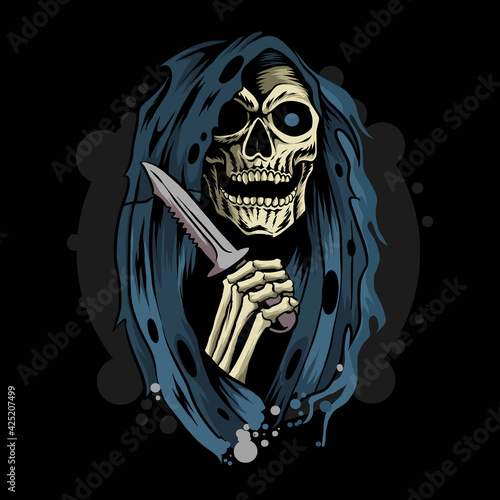 grim reaper death angel holding dagger knife artwork vector
