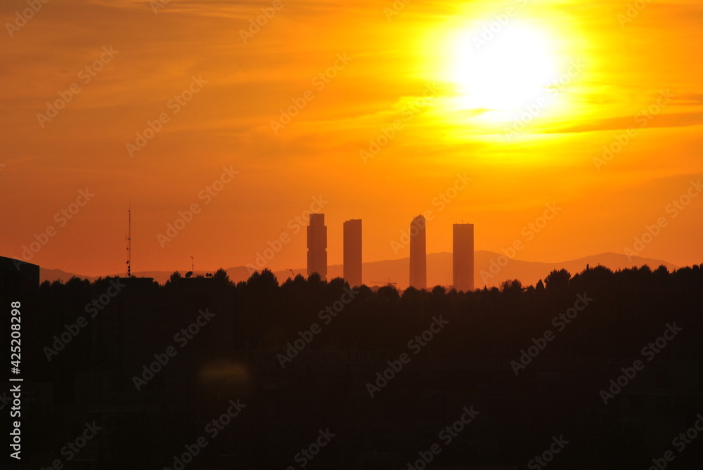sunset in the city of Madrid