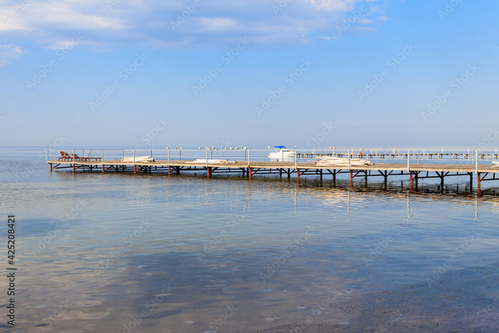 Wooden pier in the Black sea in Skadovsk, Ukraine