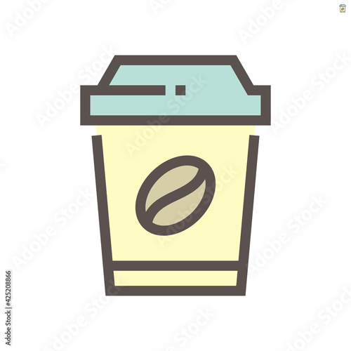 Coffee cup vector icon. Hot beverage with mocha, latte, cappuccino and espresso flavor in disposable paper, cardboard, plastic container. Include sleeve and lid. For drink in shop, takeaway. 48x48 px