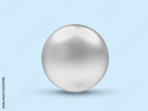 Silver sphere close-up on blue. 3d illustration 