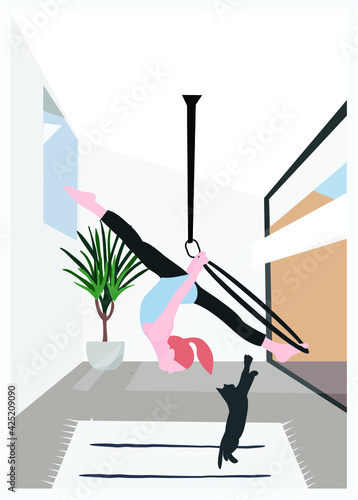 A woman doing yoga on a hoop - a concept illustration of exercise, active life
