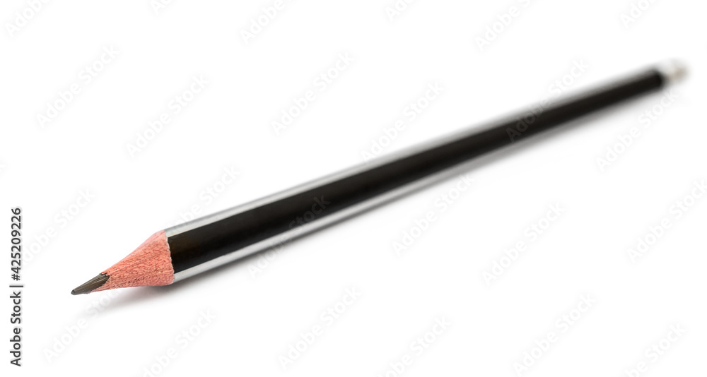 Single black pencil isolated on white.