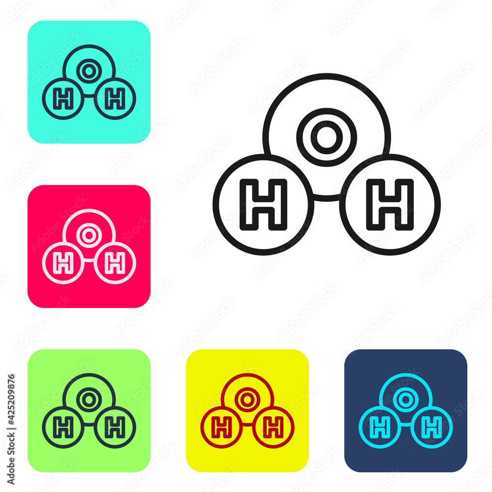 Black line Chemical formula for water drops H2O shaped icon isolated on white background. Set icons in color square buttons. Vector Black line Chemical formula for water drops H2O shaped icon isolated on white background. Set icons in color square buttons. Vector