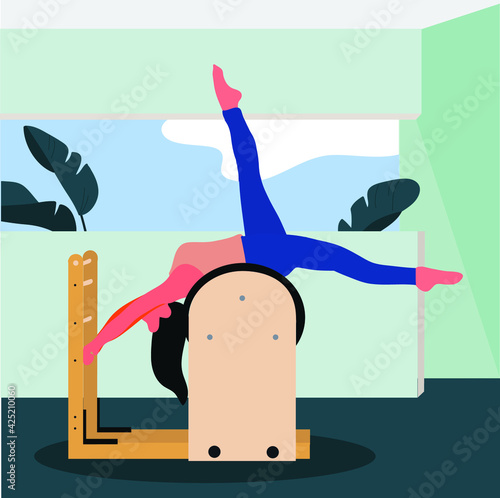 A woman doing pilates with equipment at home - a concept illustration of active lifestyle