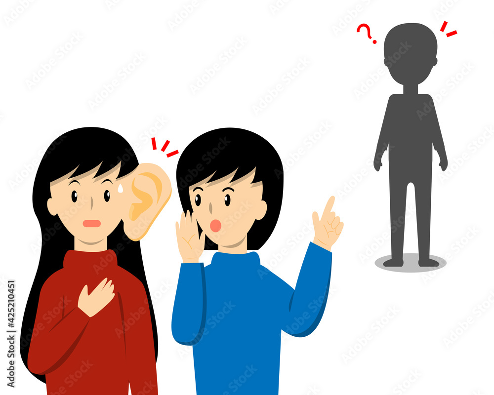 Woman whispering gossip,secret,rumor or shock news of third person to her friend who enthusiastic listening with shock face cartoon vector Woman whispering gossip,secret,rumor or shock news of third person to her friend who enthusiastic listening with shock face cartoon vector
