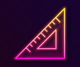 Glowing neon line Triangular ruler icon isolated on black background. Straightedge symbol. Geometric symbol. Vector