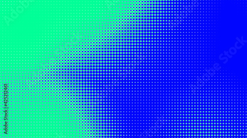 Dots halftone green blue color pattern gradient texture with technology digital background. Dots pop art comics with summer background.