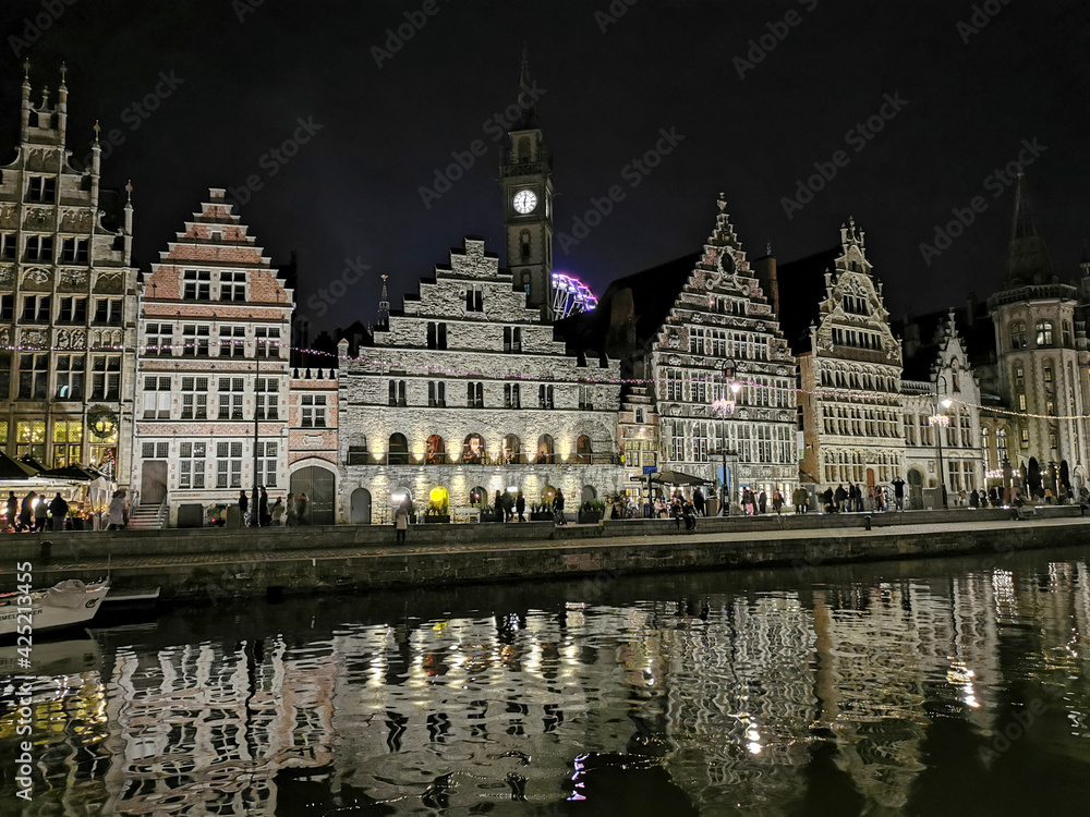 The shadows and reflections of Ghent at night