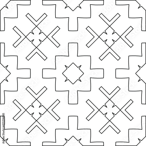 Geometric vector pattern with triangular elements. Seamless abstract ornament for wallpapers and backgrounds. Black and white colors. 