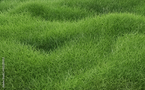 Grass background. Fresh lawn grass texture. Perfect green grass carpet. Grass backdrop for modern design. 3d rendering.