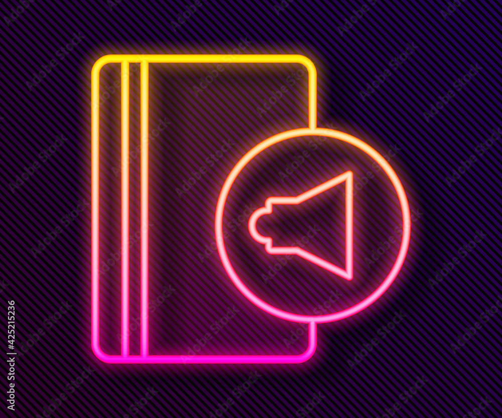 Glowing neon line Audio book icon isolated on black background. Book with headphones. Audio guide sign. Online learning concept. Vector Glowing neon line Audio book icon isolated on black background. Book with headphones. Audio guide sign. Online learning concept. Vector