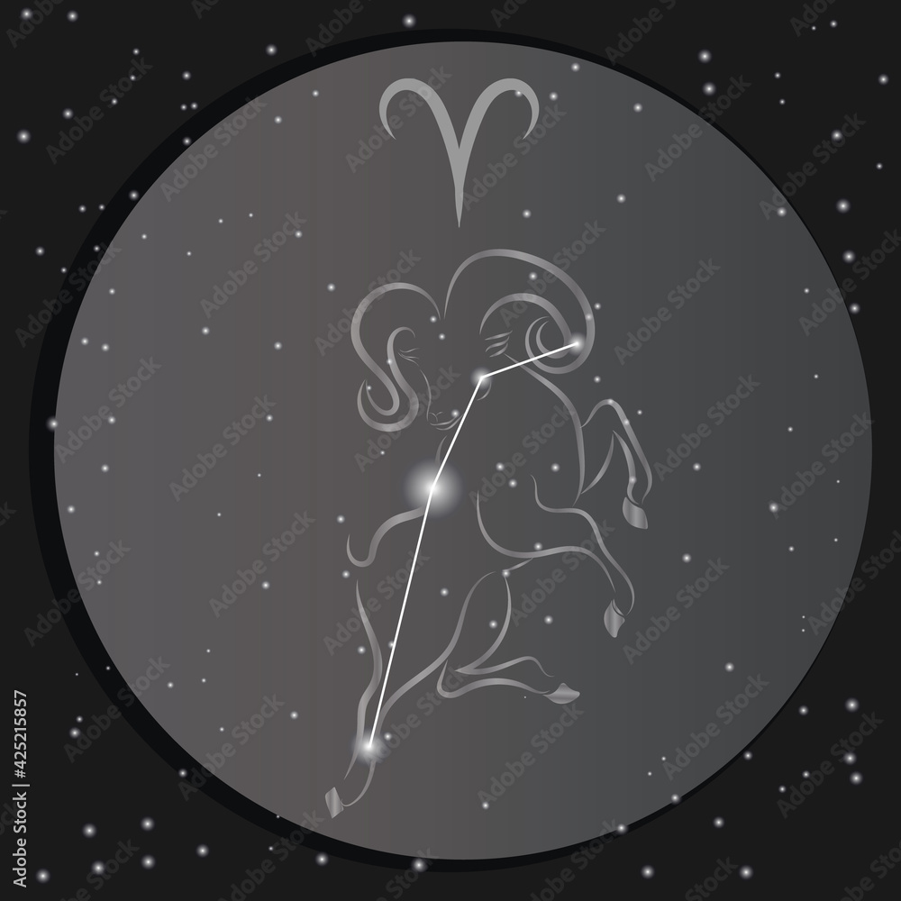 The image of the zodiac sign Aries on a background of the night dark sky. Sagittarius constellation