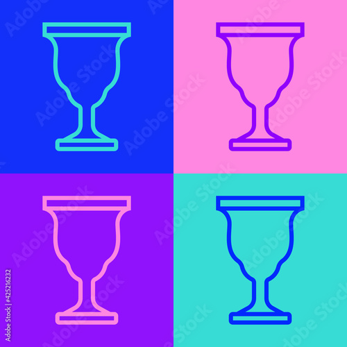 Pop art line Christian chalice icon isolated on color background. Christianity icon. Happy Easter. Vector