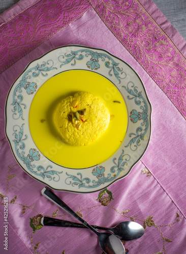 Canvas Print Bengali Rasmalai- a popular Indian sweet made with fresh milk, served on a decorative plate