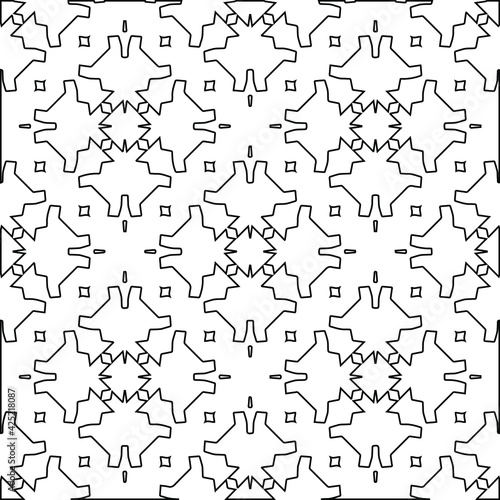  Geometric vector pattern with triangular elements. Seamless abstract ornament for wallpapers and backgrounds. Black and white colors.