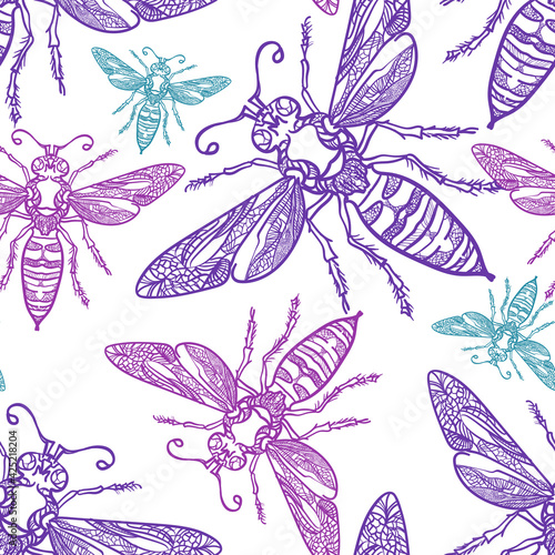 beautiful spring seamless pattern with a picture of an insect wasp. Tropical motives. Ideal for banners, flyers, backgrounds, prints, invitations, fabrics. EPS10