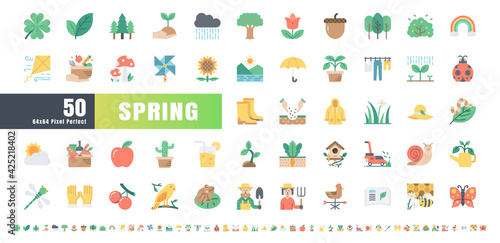 64x64 Pixel Perfect. Spring Season. Flat Color Icons Vector. for Website, Application, Printing, Document, Poster Design, etc.