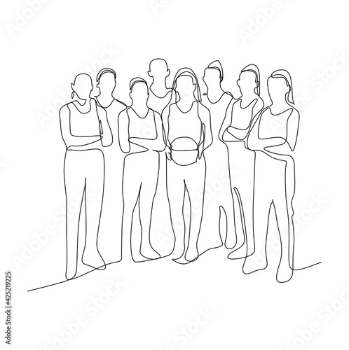 A group of female basketball players - continuous one line drawing