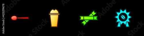 Set Spoon, Milkshake, Sugar stick packets and Medal for coffee icon. Vector