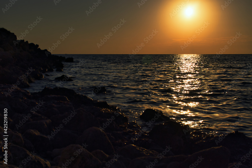 Sunset at Golden Bay in Malta. 