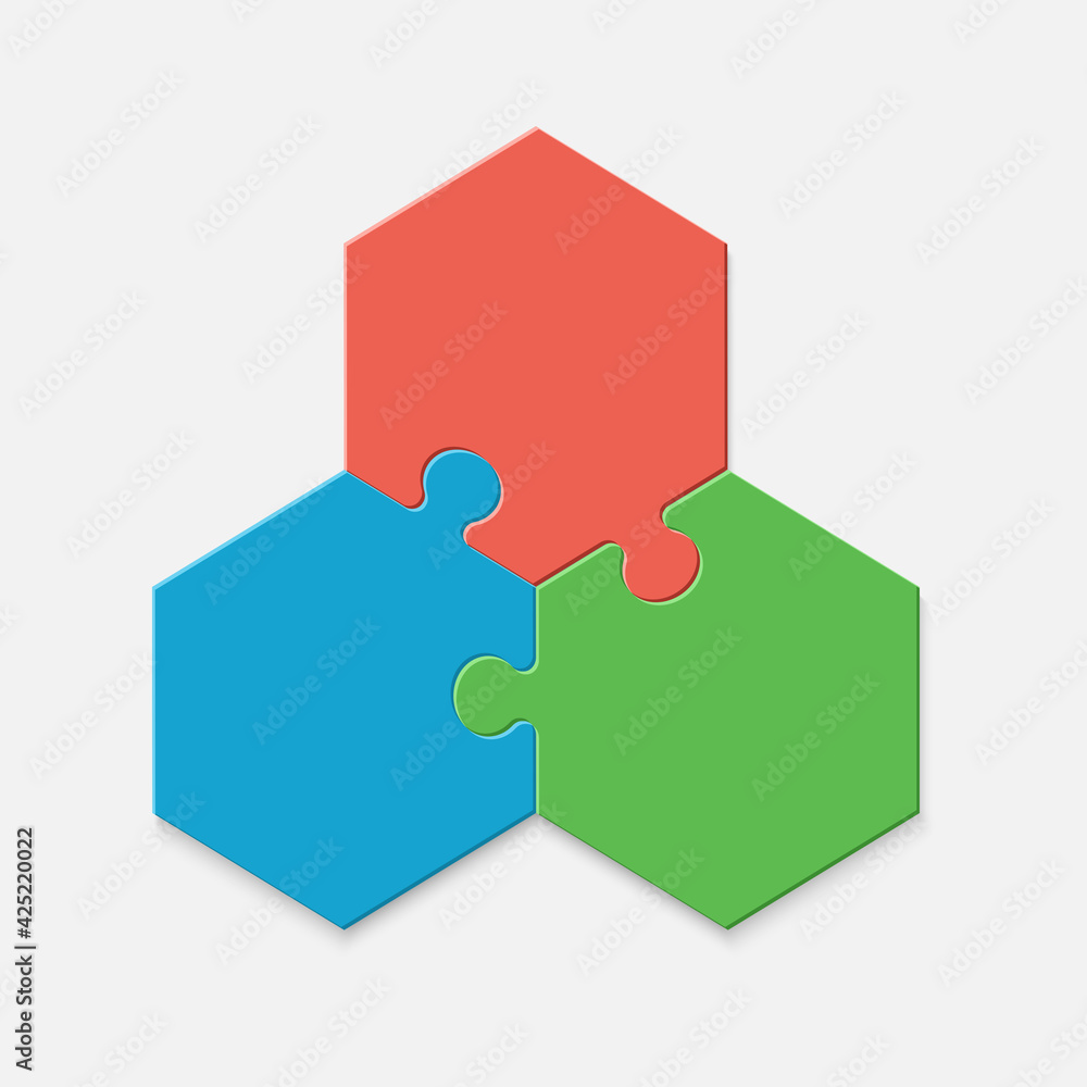 Three pieces of a hexagon puzzle. mosaic infographics. Stock Vector Adobe Stock