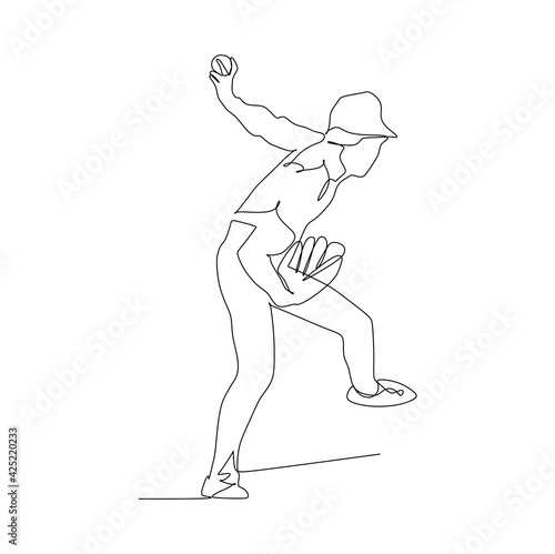 baseball pitcher throwing the ball. - continuous one line drawing
