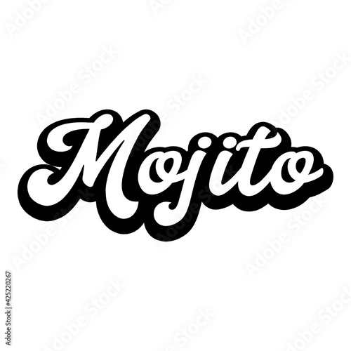 Logotipo con texto manuscrito Mojito escrito a mano con sombra en color negro