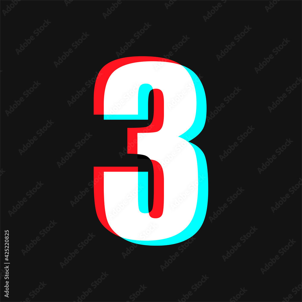 Number 3 with Glitch Effect On Black Background Number 3 with Glitch Effect On Black Background
