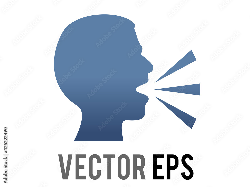 Vector dark blue silhouette of speaking person head icon with lines demonstrating speech Vector dark blue silhouette of speaking person head icon with lines demonstrating speech
